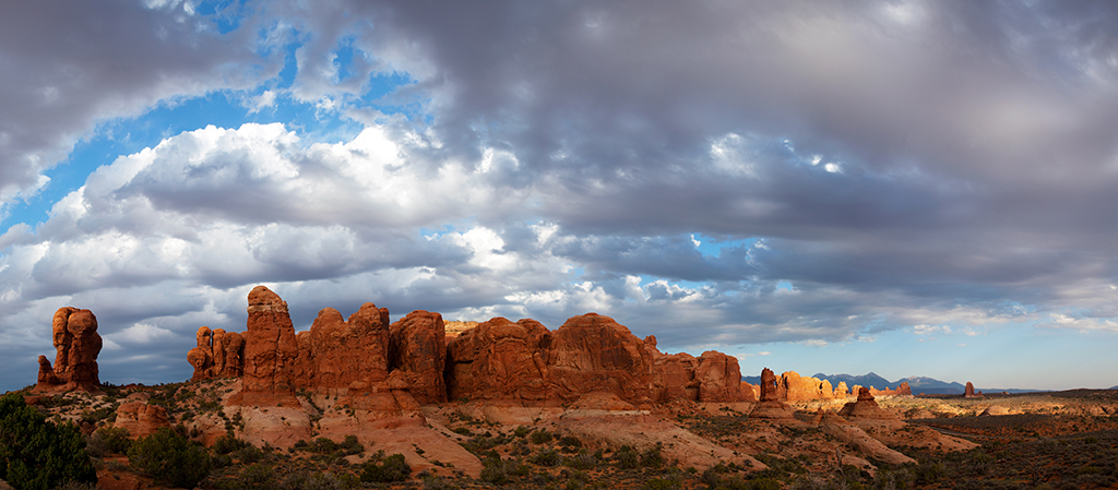 Scenic view at Arches National Park, Utah, USA in the evening light
