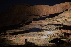 Guests watching the Sound and Light Show from a jet boat on the Colorado River in Moab