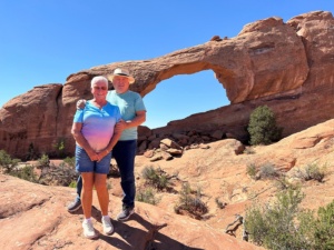 Stunning sunset views at Skyline Arch in Arches National Park on Moab tour.