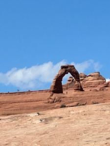 Delicate Arch viewpoint in Arches National Park during Arches Pavement Tour near Moab, Utah.